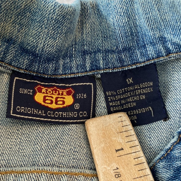 Upcycled long denim duster / jean jacket OOAK Reworked tiered appliqué boho - Picture 12 of 12